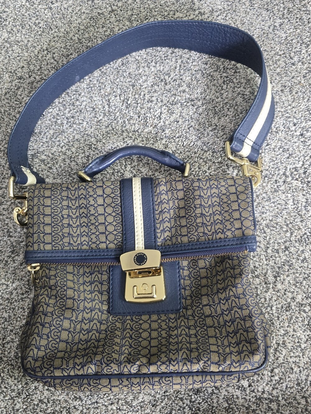 Marc by Marc Jacobs Vintage Y2K Navy Blue Monogram Canvas Leather Satchel